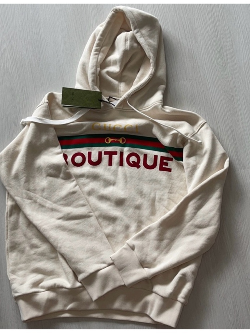 Gucci Cream 'BOUTIQUE' Logo Hoodie Size M NWT